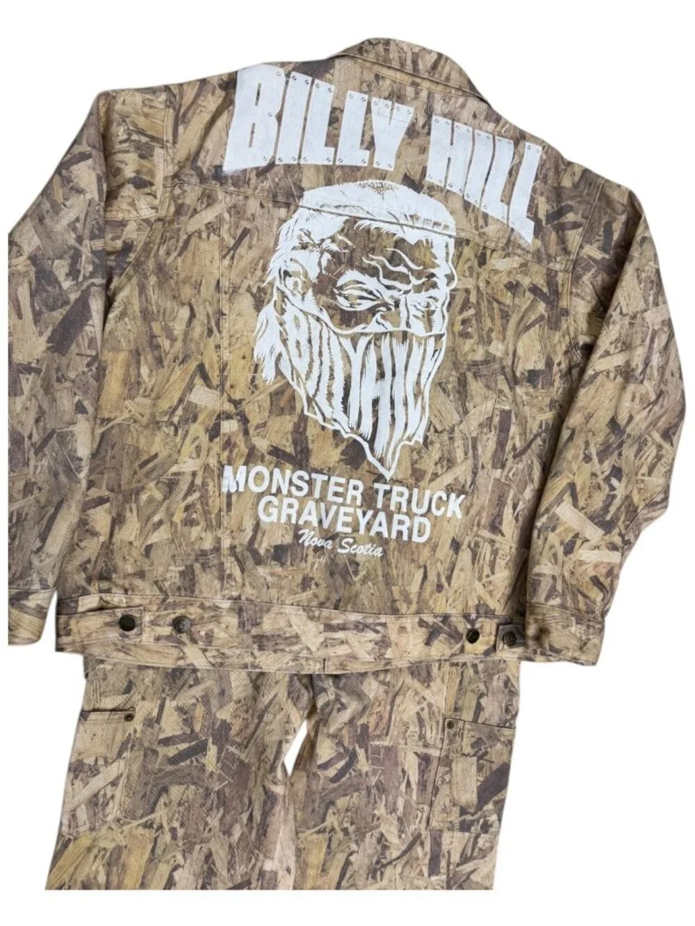 RARE BILLY HILL Wood CAMO Denim 2-Piece Streetwear Limited Jacket & Jeans - L